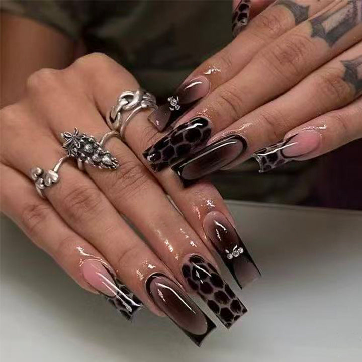 Artistic Long Press-On Nails with Glossy Animal Print Design Kalsten