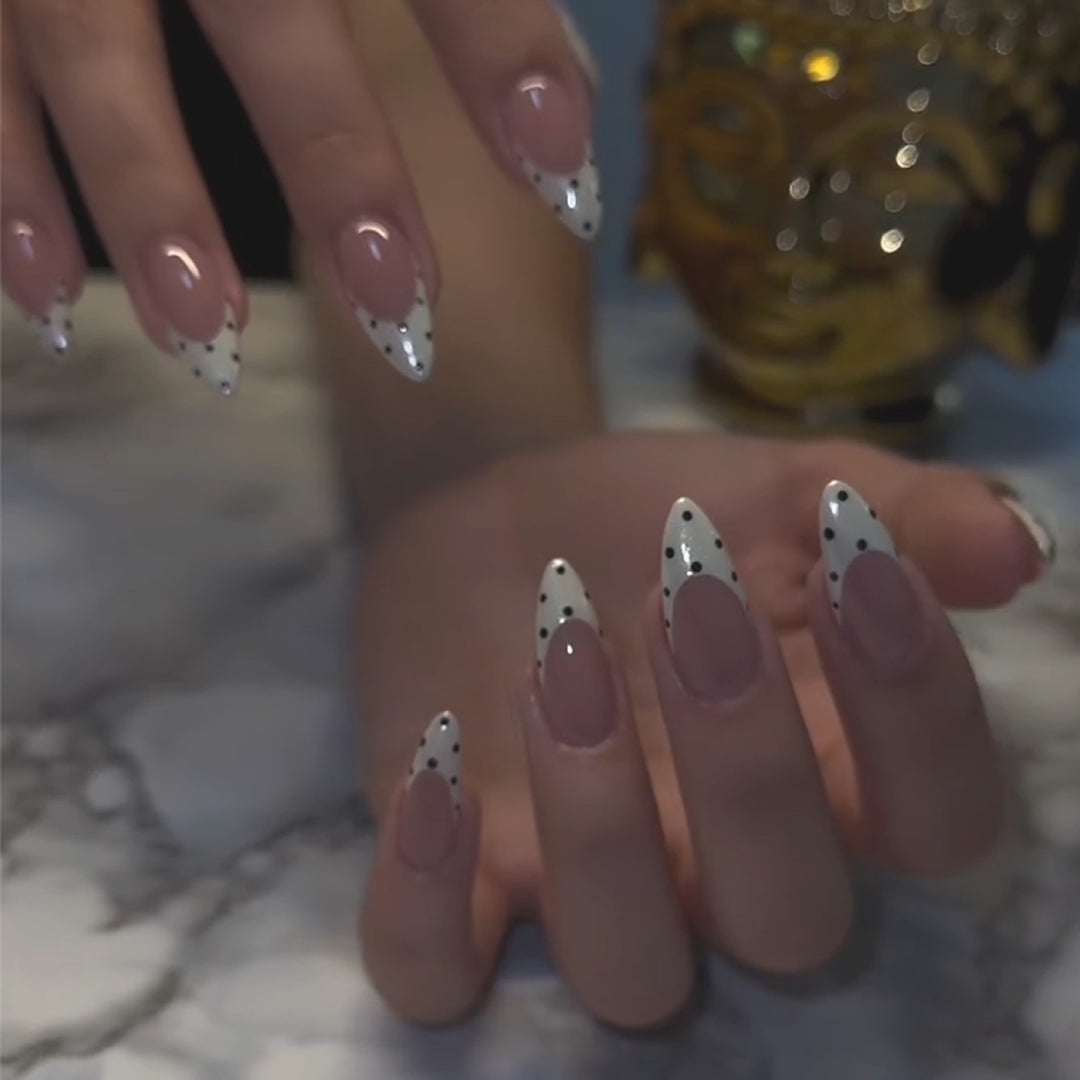 Artful Nail Art with Modern Dots and Elegant Lace Kalsten