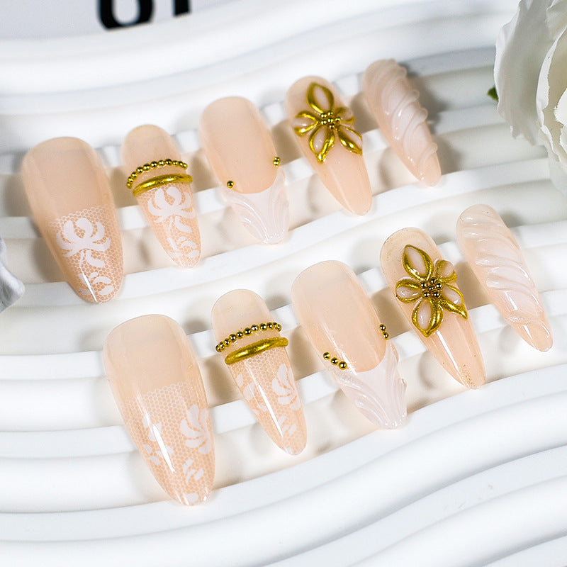 Artificial nail set with elegant flower and glitter details Kalsten