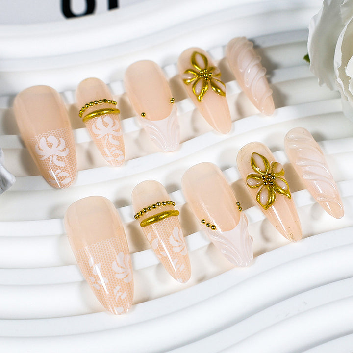 Artificial nail set with elegant flower and glitter details Kalsten