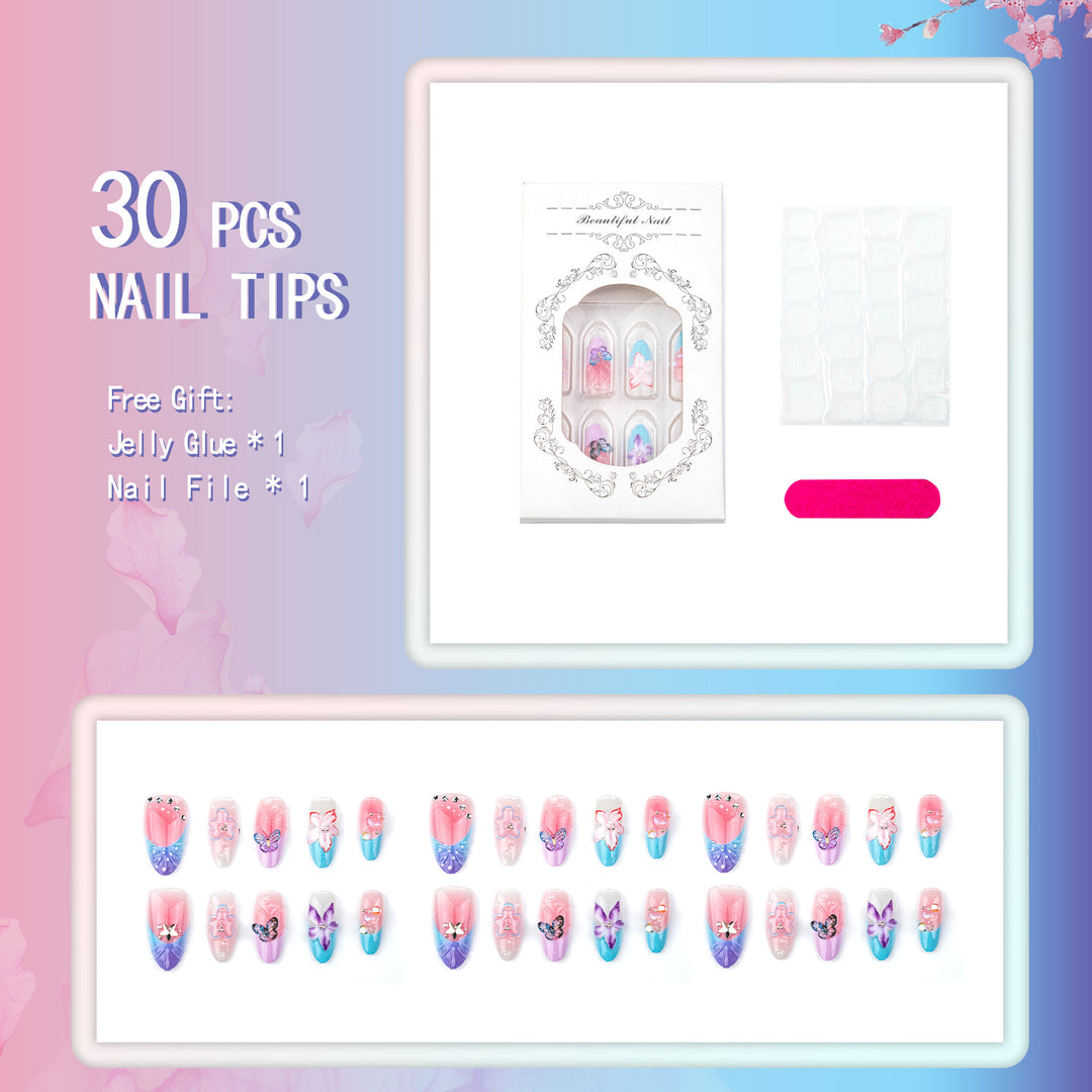 Decorative Press-On Nail Art Set with 3D Designs