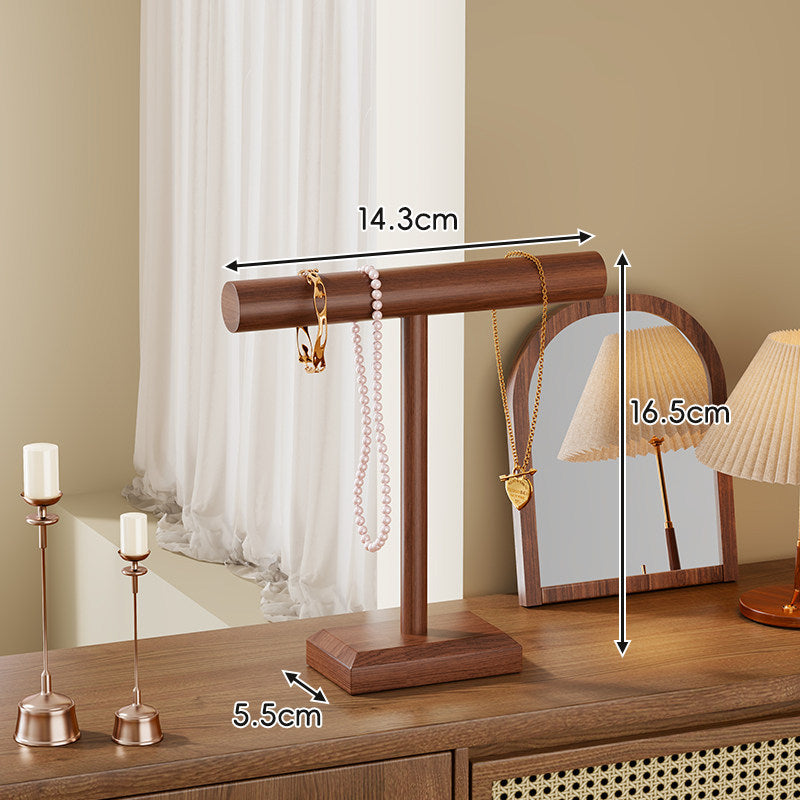 Wooden T-Bar Necklace and Bracelet Display Stand with Stable Rectangular Base