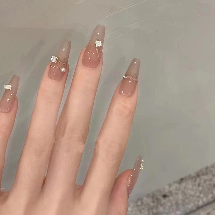 Elegant Press-On Nail Art Set with Crystal Embellishments