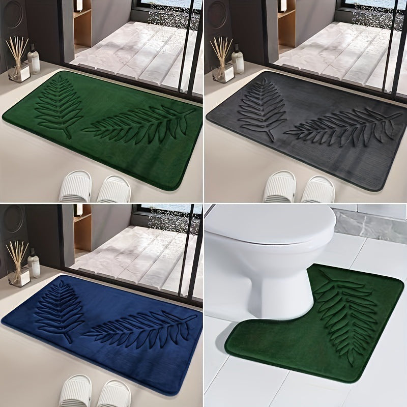Textured Leaf Print Bathroom Rug Set Kalsten
