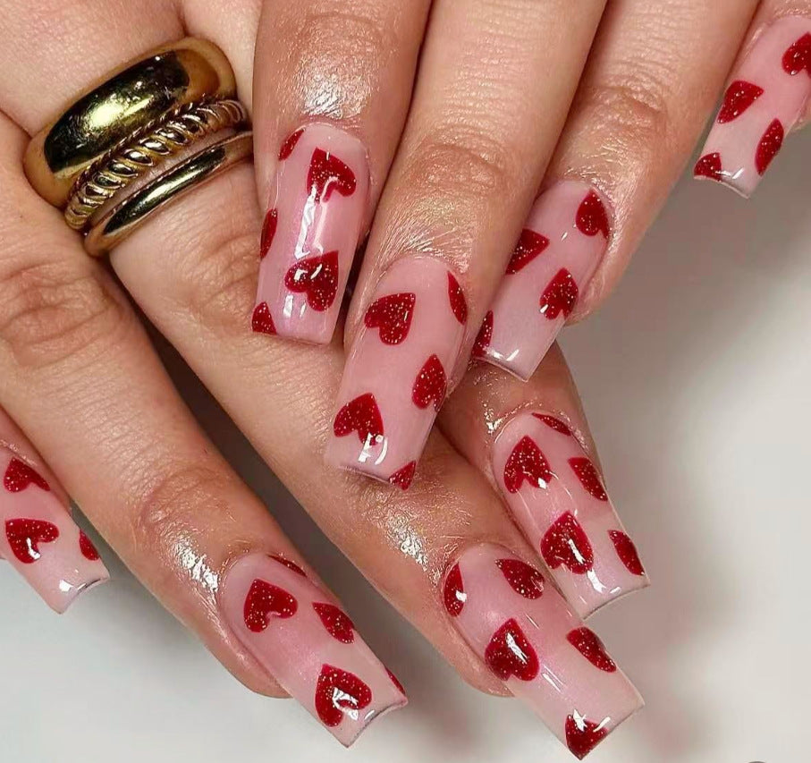 Elegant Heart-Embellished Nail Art Design Kalsten