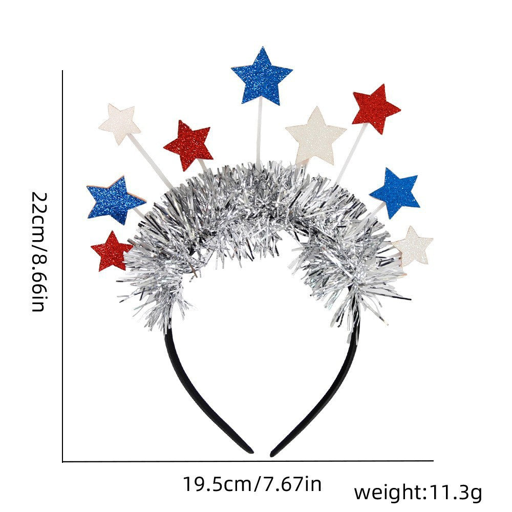 Unisex nan eye-catching party headband with attached pom poms, star tinsel, and small flag pendants Kalsten