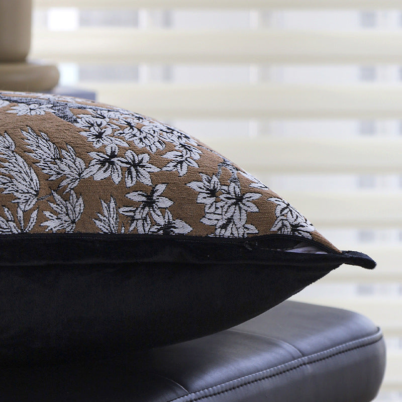 Square embroidered cushion cover made of cotton-linen blend with floral jacquard texture and velvet piping Kalsten