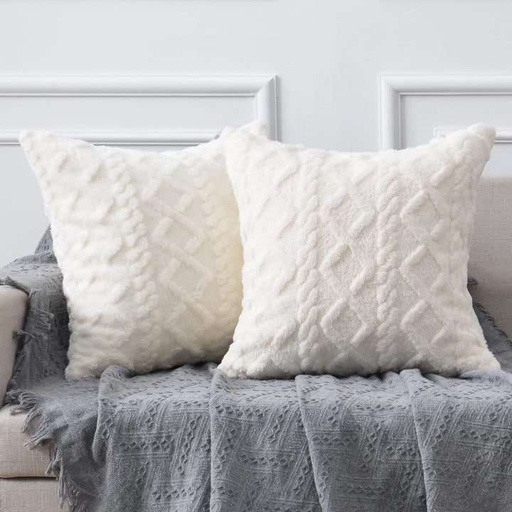 Square living cushion made of teddy boucle with raised diamond texture Kalsten