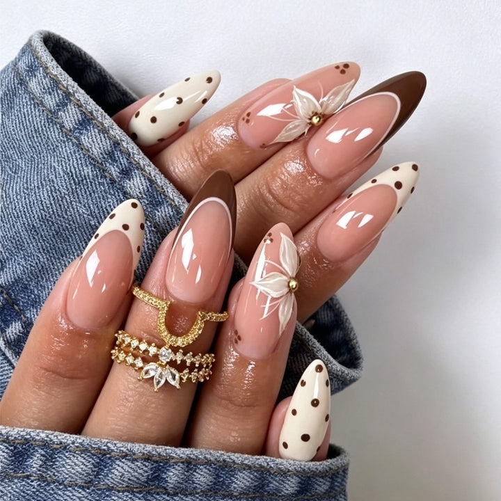 High-quality artificial nails with floral design and elegant accents Kalsten