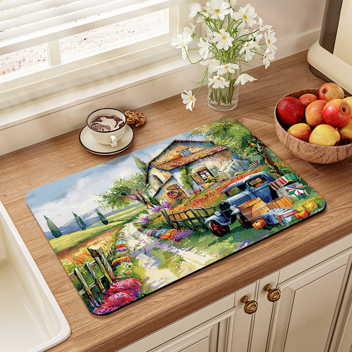 Artistic Vintage-Themed Kitchen Mat