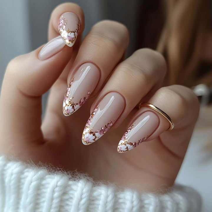 Floral-Embellished Stiletto Press-On Nails Kalsten
