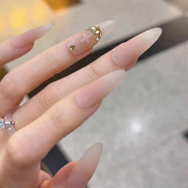 Elegant Stiletto Press-On Nail Art Set with Crystal Accents Kalsten