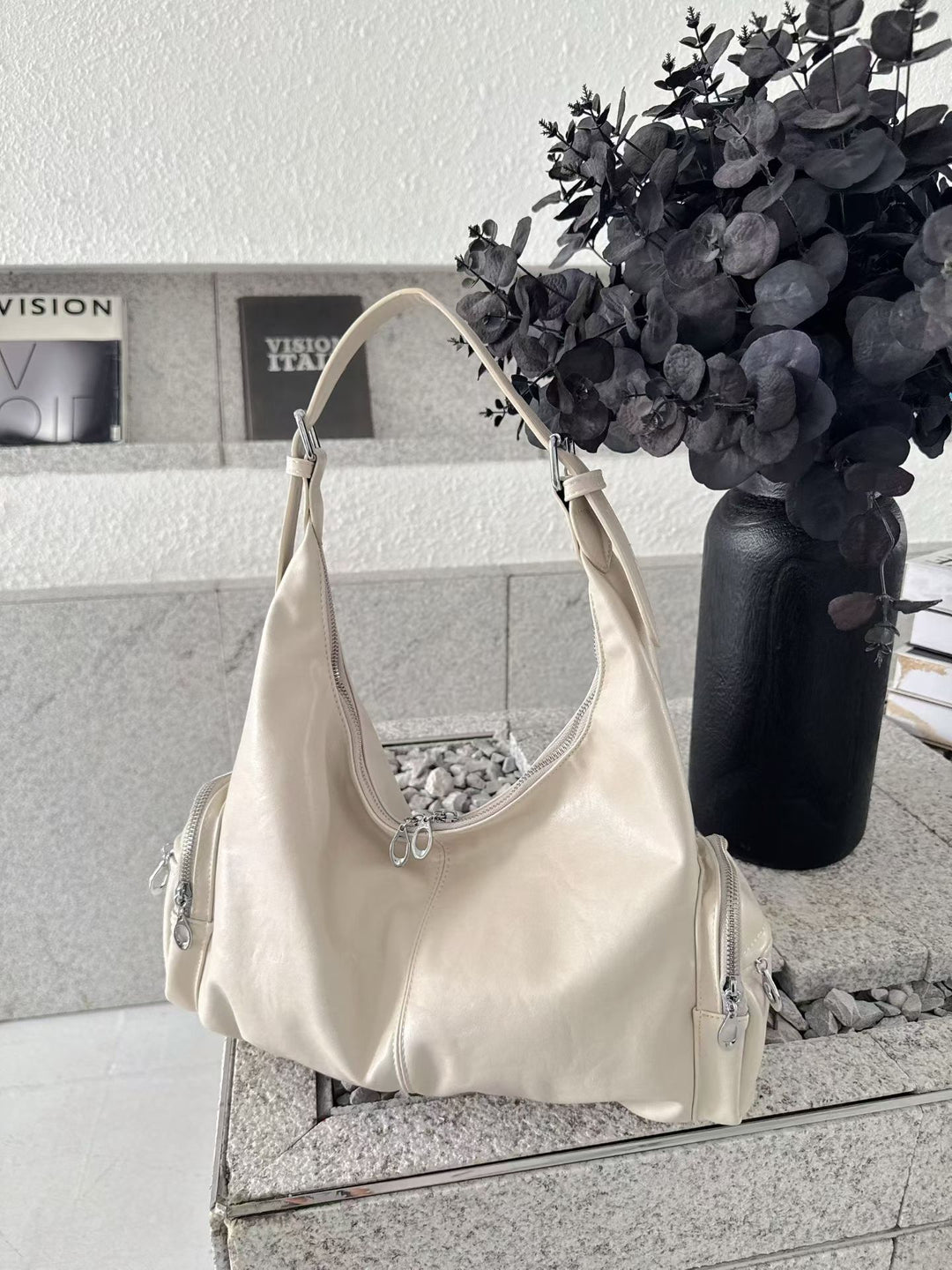 Sleek Leather Hobo Tote Bag