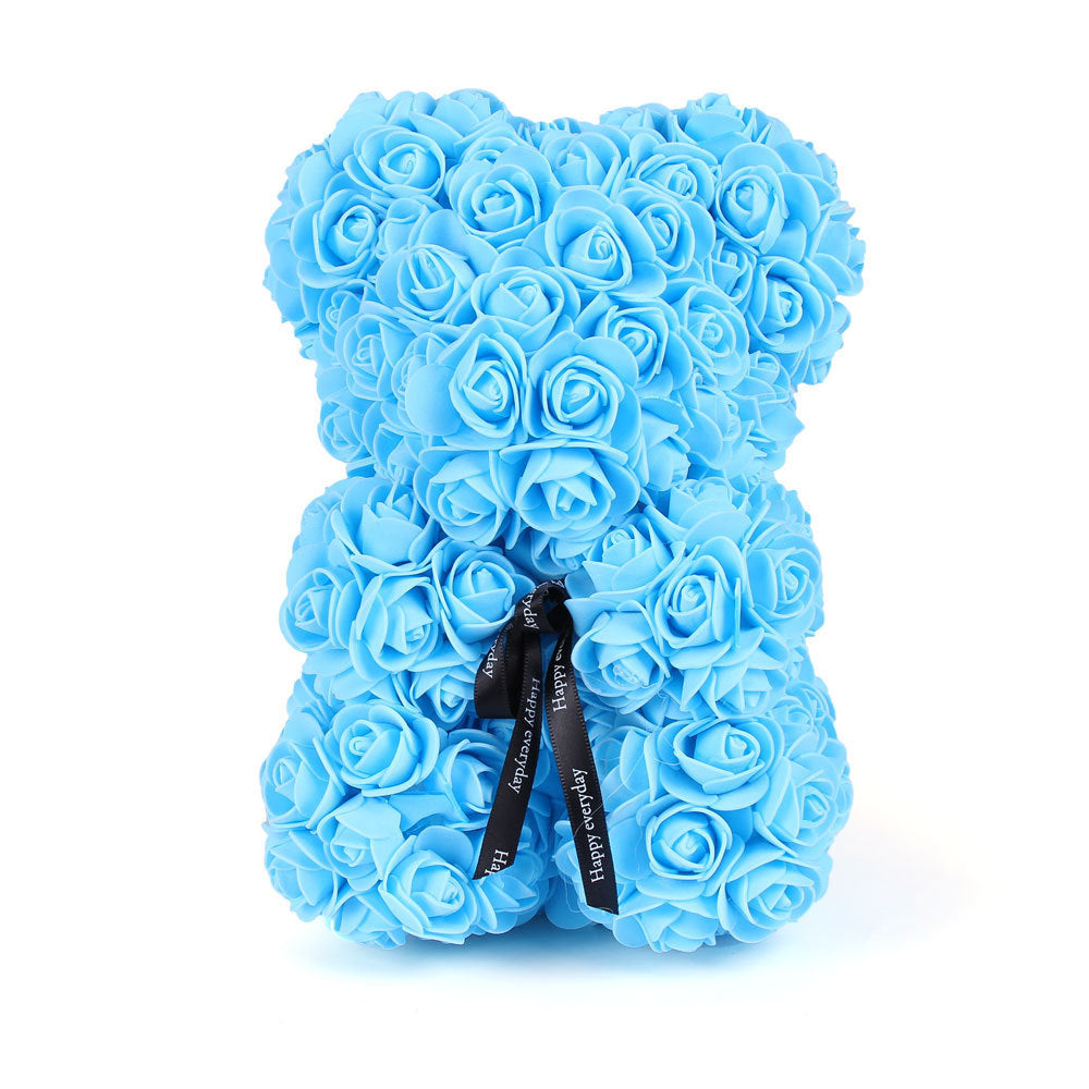 Handcrafted Foam Rose Teddy Bear Gift Sculpture With Satin Ribbon