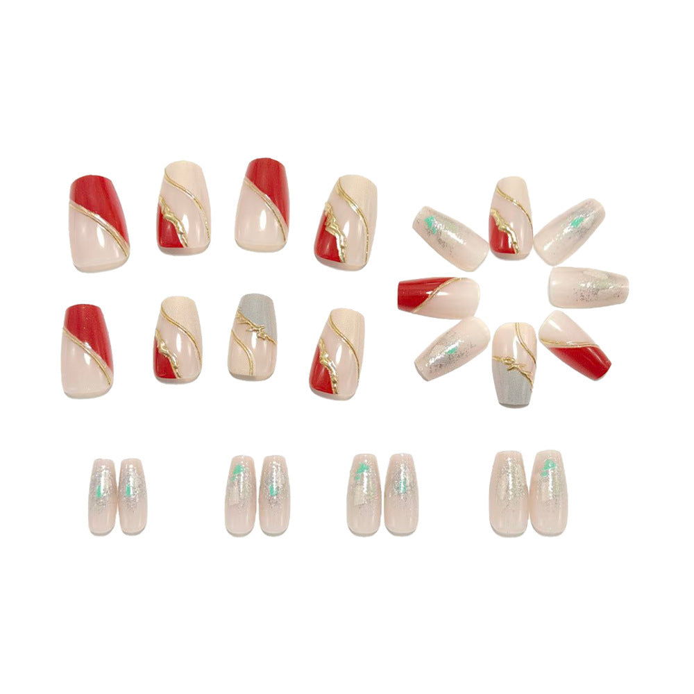 Artificial nails with elegant gold pattern and glitter accents Kalsten