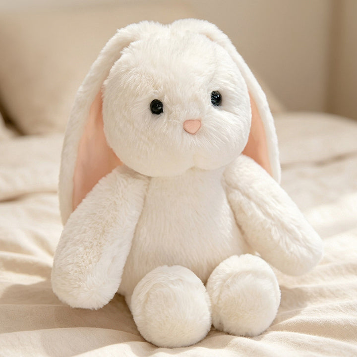 Plush Sitting Bunny Comforter Toy with Dropped Ears Ultra-Soft Faux-Fur and Bean-Fill Base Kalsten