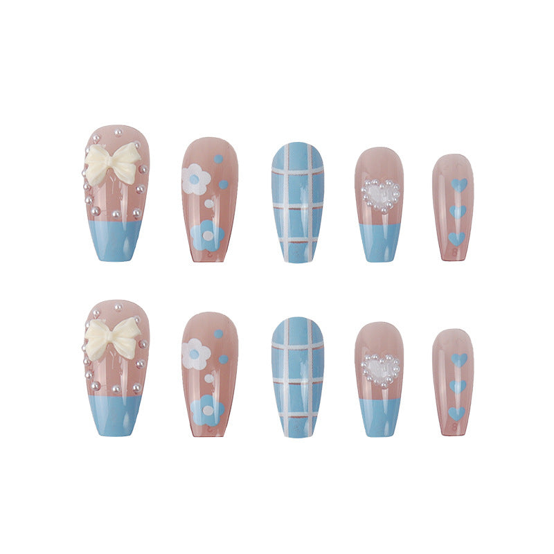 Artistic Press-On Nail Set with Floral and Heart Designs Kalsten