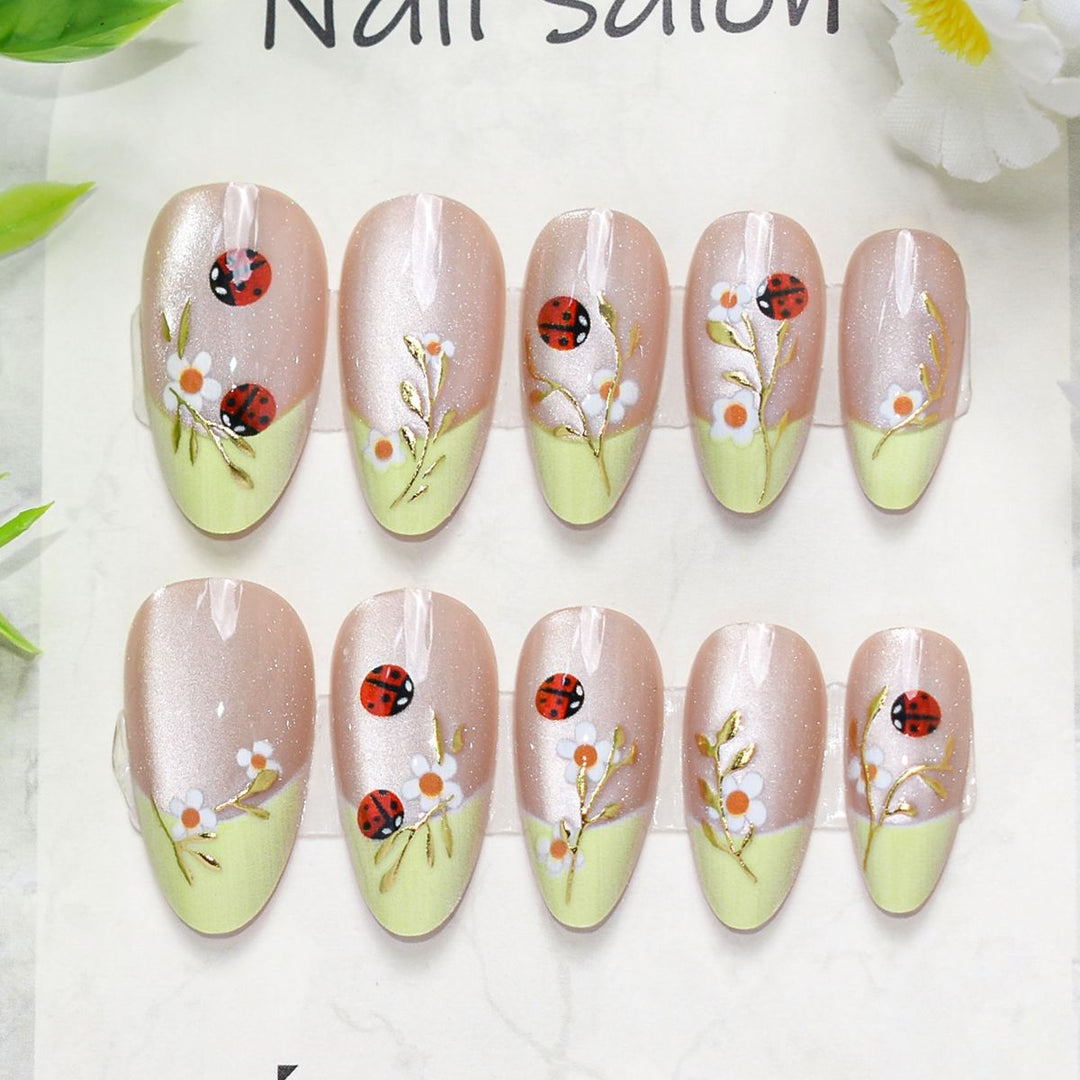 Artistic Press-On Nail Set with Cherry Blossom Design Kalsten