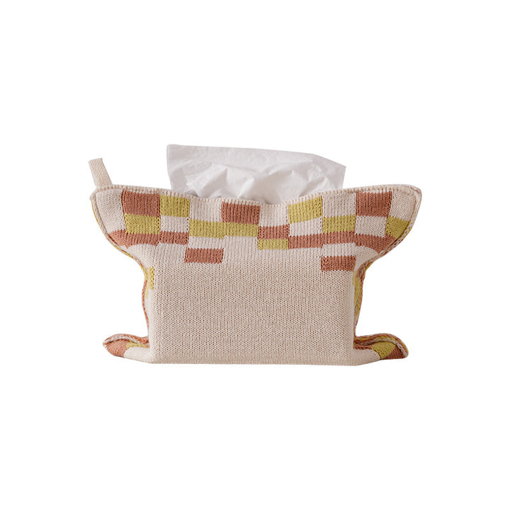 Knitted tissue box cover with geometric jacquard pattern and zipper Kalsten