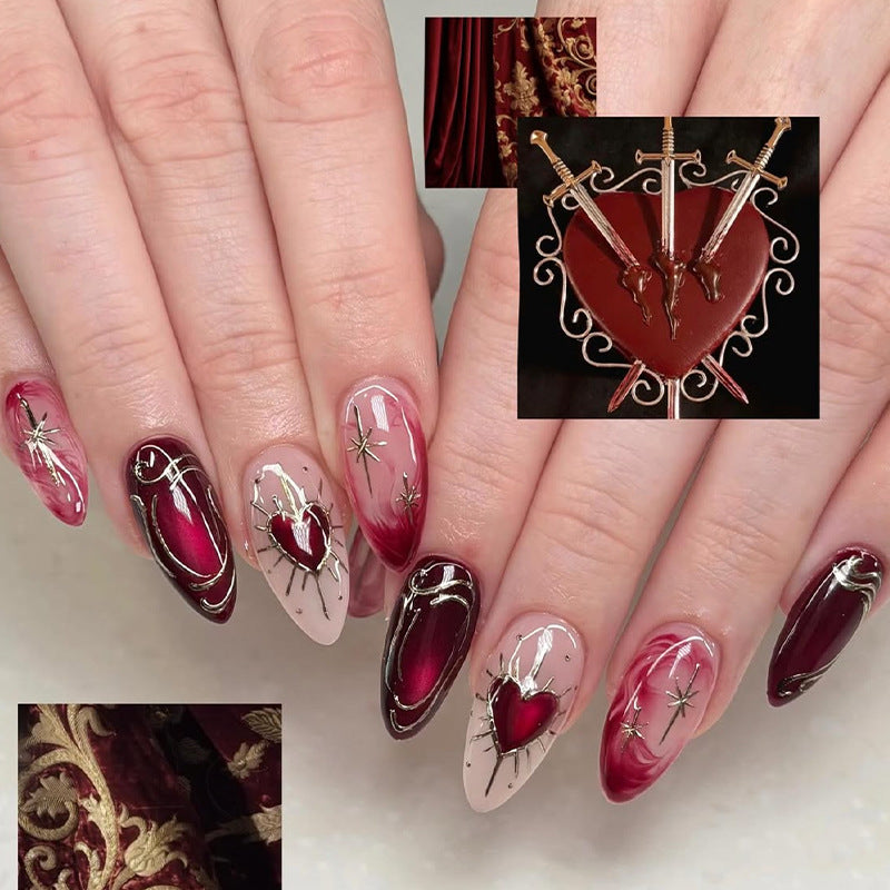 Artistic Press-On Nail Art Set with Elegant Heart Designs kalsten