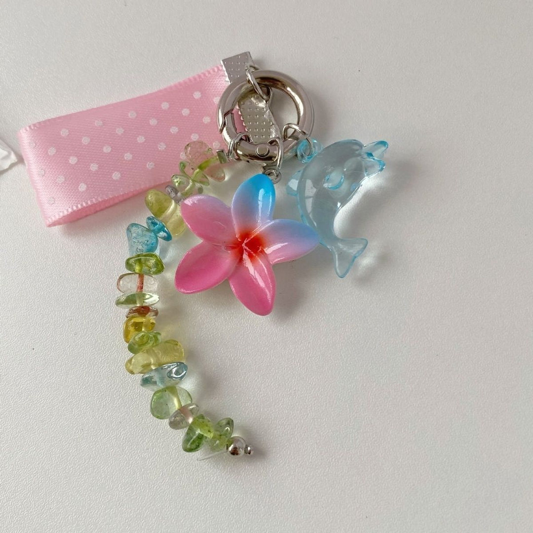 Whimsical Dolphin and Flower Charm Keychain Kalsten