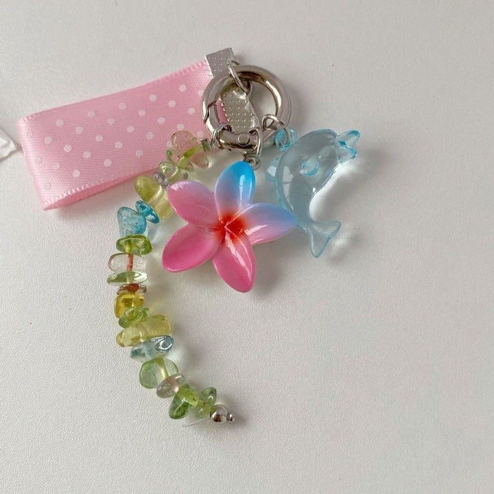 Whimsical Dolphin and Flower Charm Keychain Kalsten