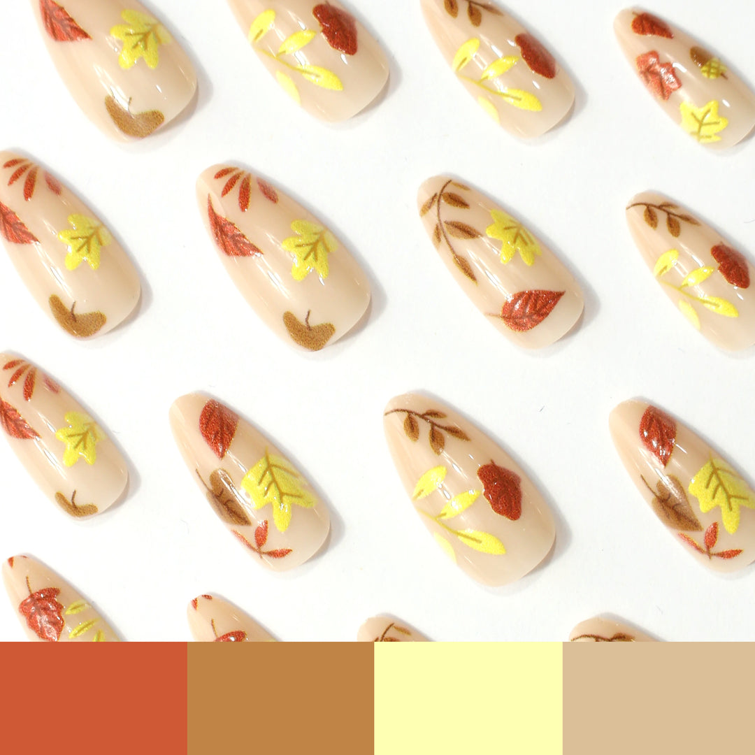 Autumn-Themed Decorative Press-On Nail Enhancements Kalsten