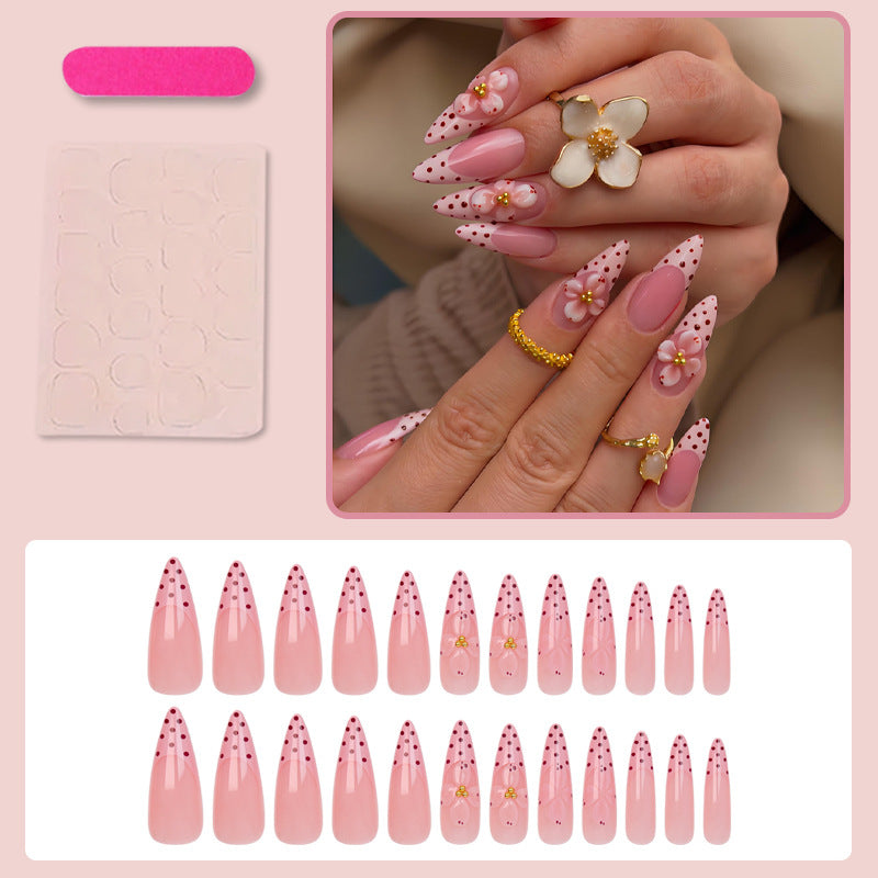 Artificial nail set with romantic flower and polka dot designs Kalsten