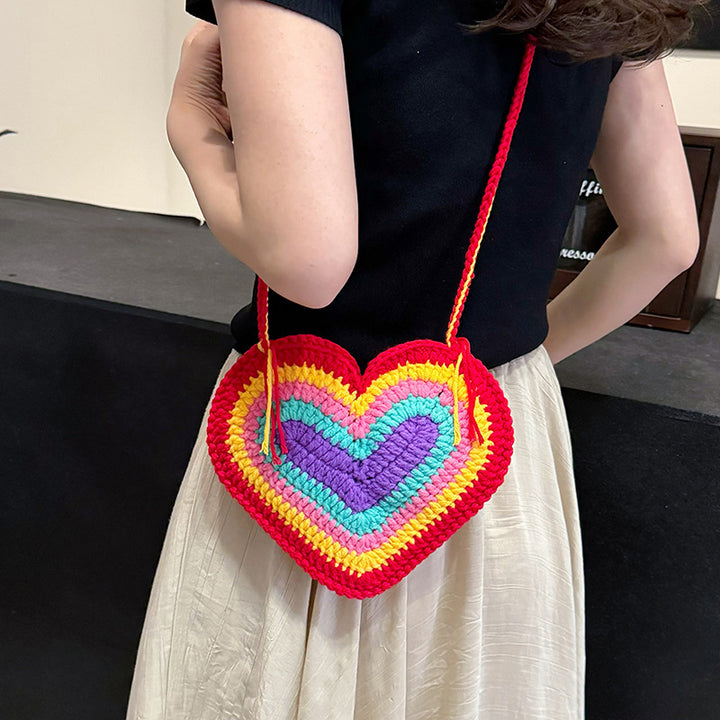 Crochet Heart-Shaped Mini Crossbody Bag