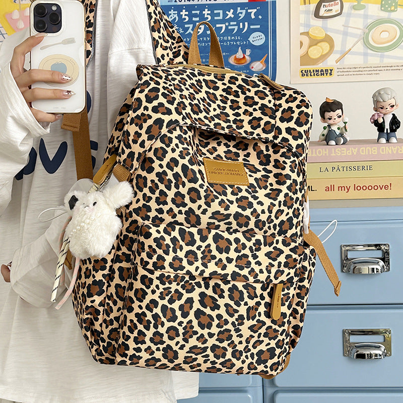 Playful Leopard Print School Backpack Kalsten