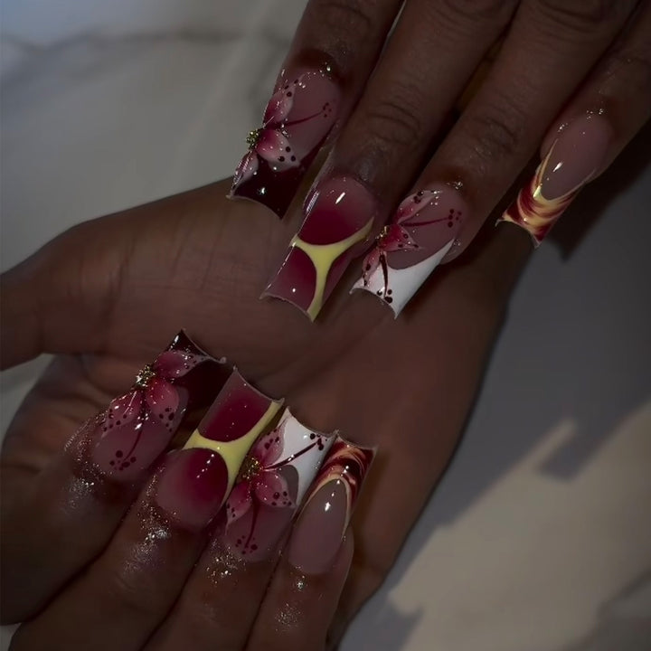 Artistic Floral Press-On Nails