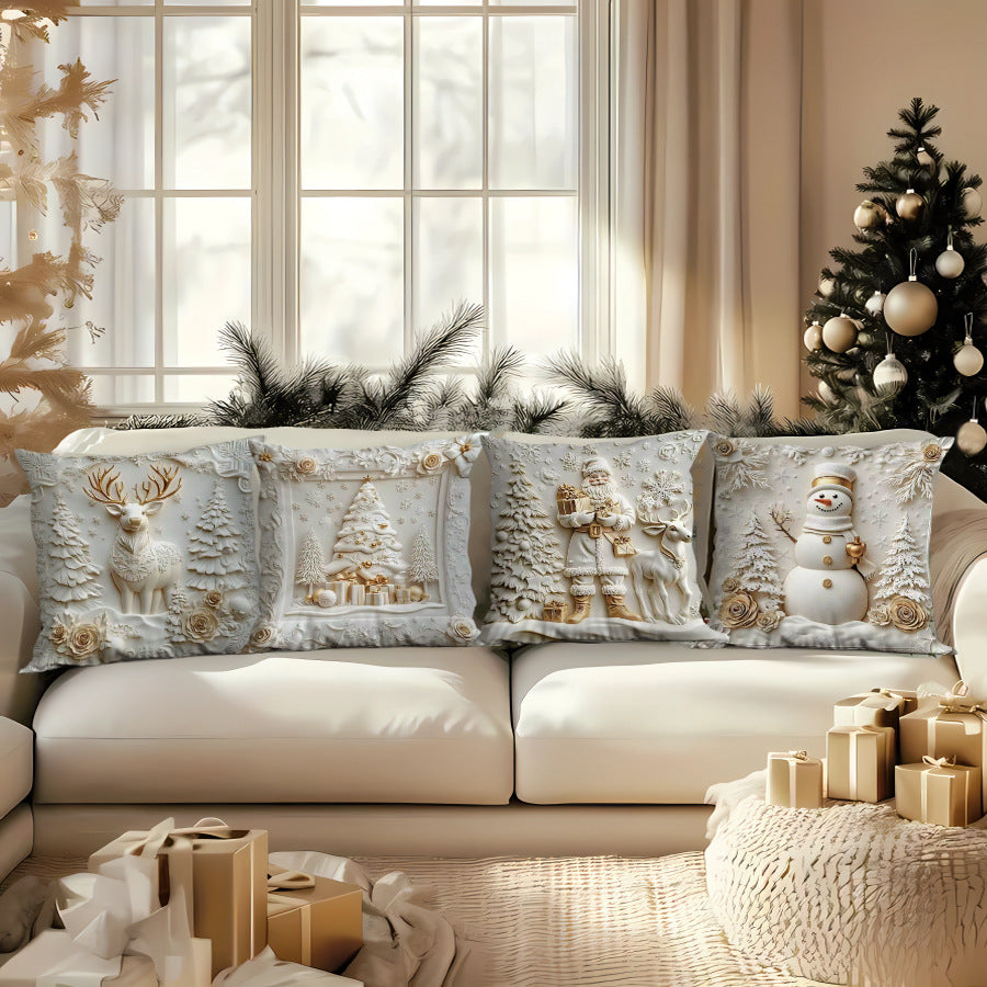 Ornate Embossed Baroque Christmas Throw Pillow Cover With Sculpted Relief And Metallic Accent Trim