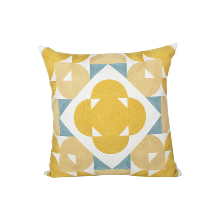 Geometric Embroidered Textured Square Accent Pillow with Layered Appliqué and Concealed Zip