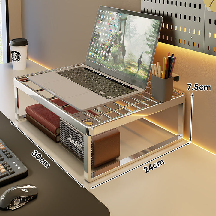 Ventilated Metal Desk Riser Shelf with Open Grid Surface and Under-Storage