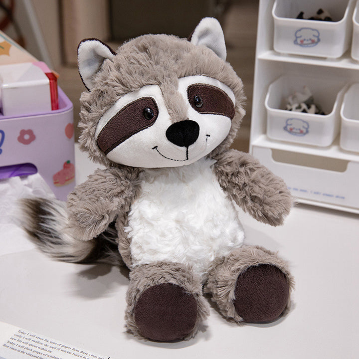 Plush Raccoon Soft Fur Sitting Stuffed Animal with Embroidered Face and Fluffy Tail Kalsten