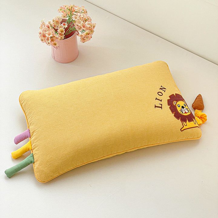 Children's cushion with cute bunny embroidery and pompom tail