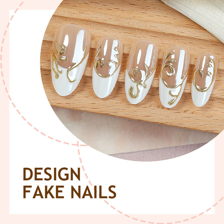 Elegant artificial nail set with delicate gold accents Kalsten