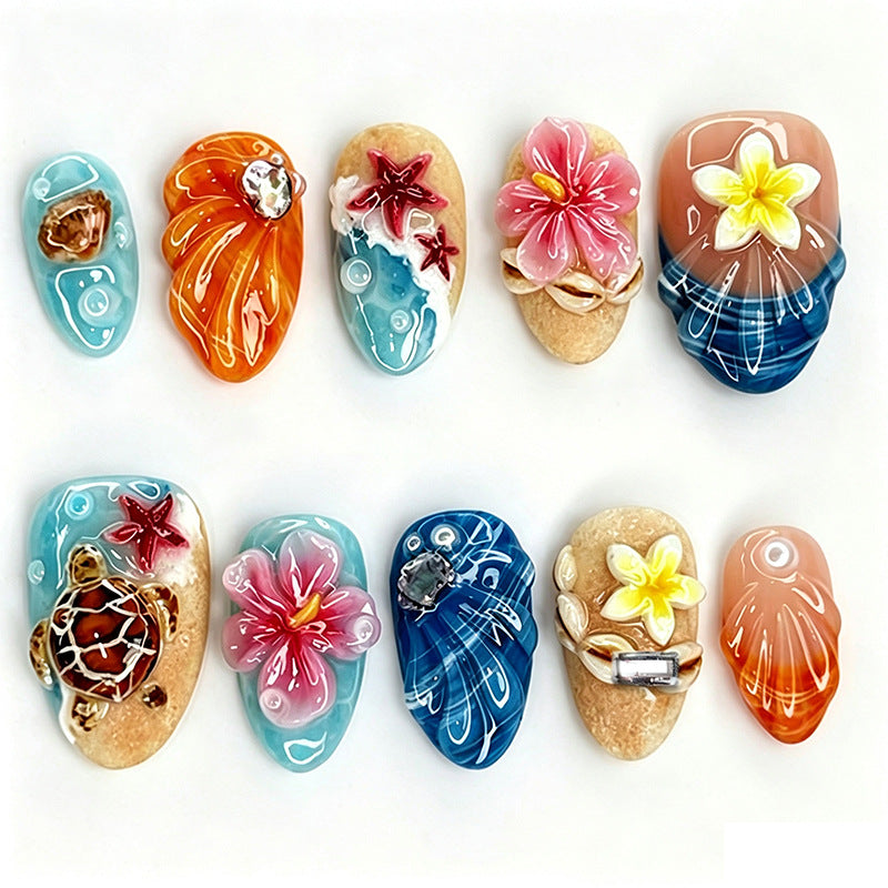 Artificial nails in maritime design with 3D embellishments Kalsten