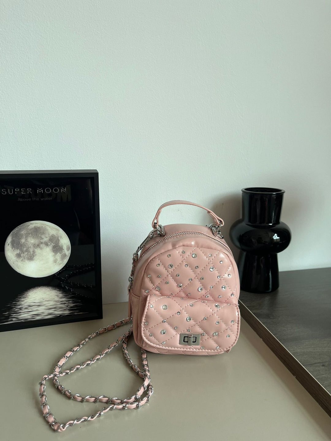 Quilted Mini Backpack with Rhinestone Accents Kalsten