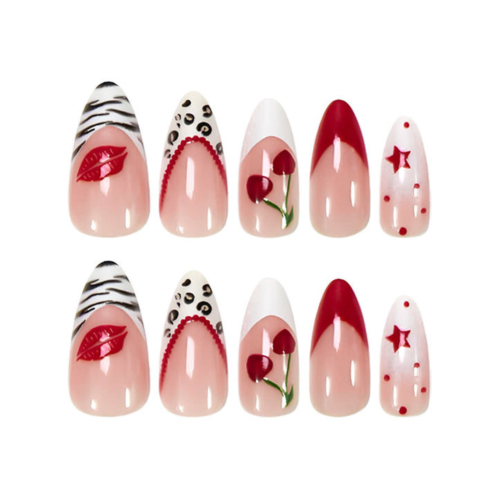 Artificial nail set with creative star and flower motifs Kalsten