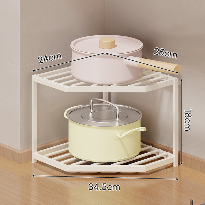 Corner Three-Tier Hexagonal Metal Mesh Kitchen Pot and Pan Organizer Rack