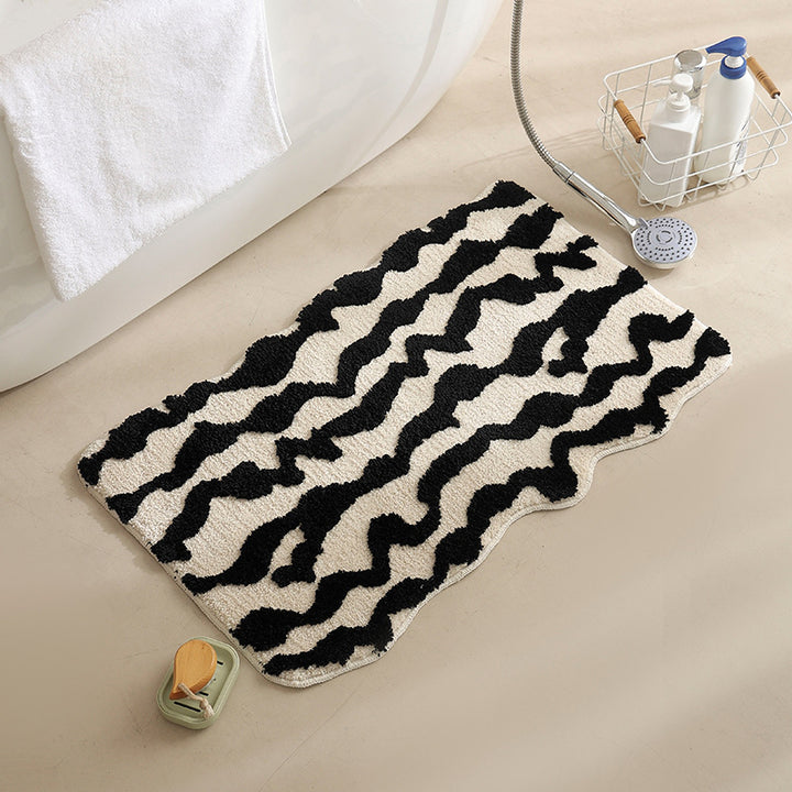 fluffy bath and floor mat made of cotton tufting with retro check pattern