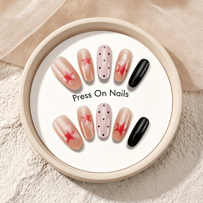 Artistic Press-On Nail Set with Bold Star Designs Kalsten
