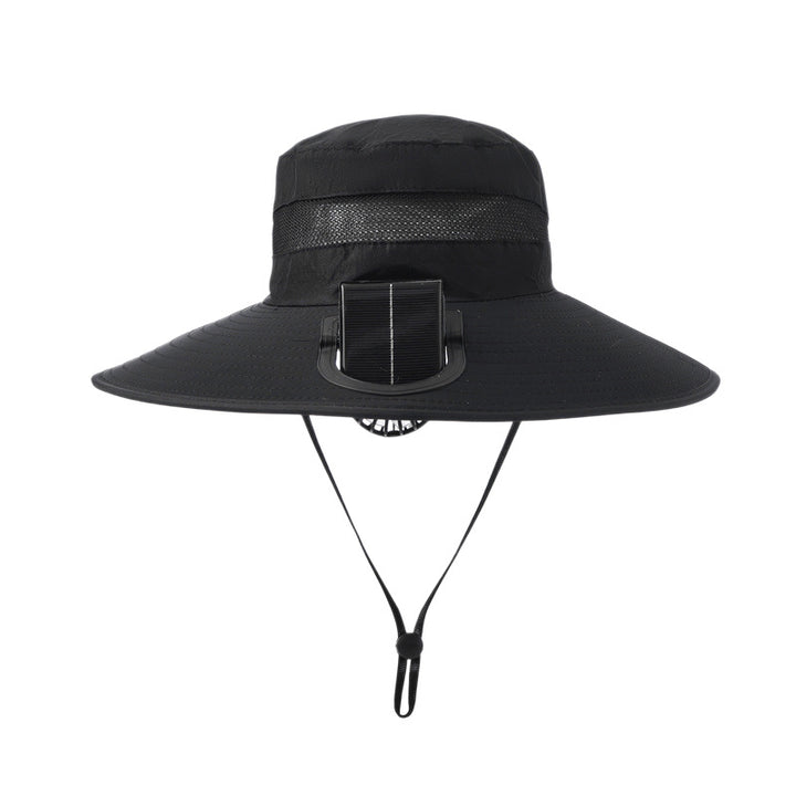 wide-brimmed outdoor sun hat with solar module, quiet mini fan, and adjustable chin strap Kalsten