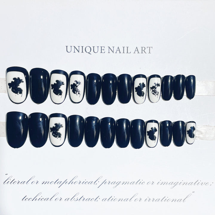 Artistic Press-On Nail Set with Floral and Abstract Designs
