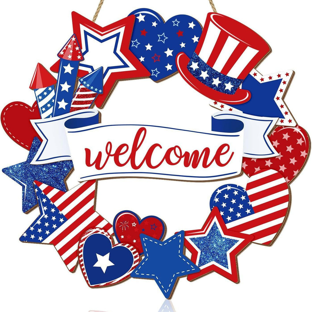 Unisex nan patriotic star wooden welcome wreath with jute hanger Kalsten