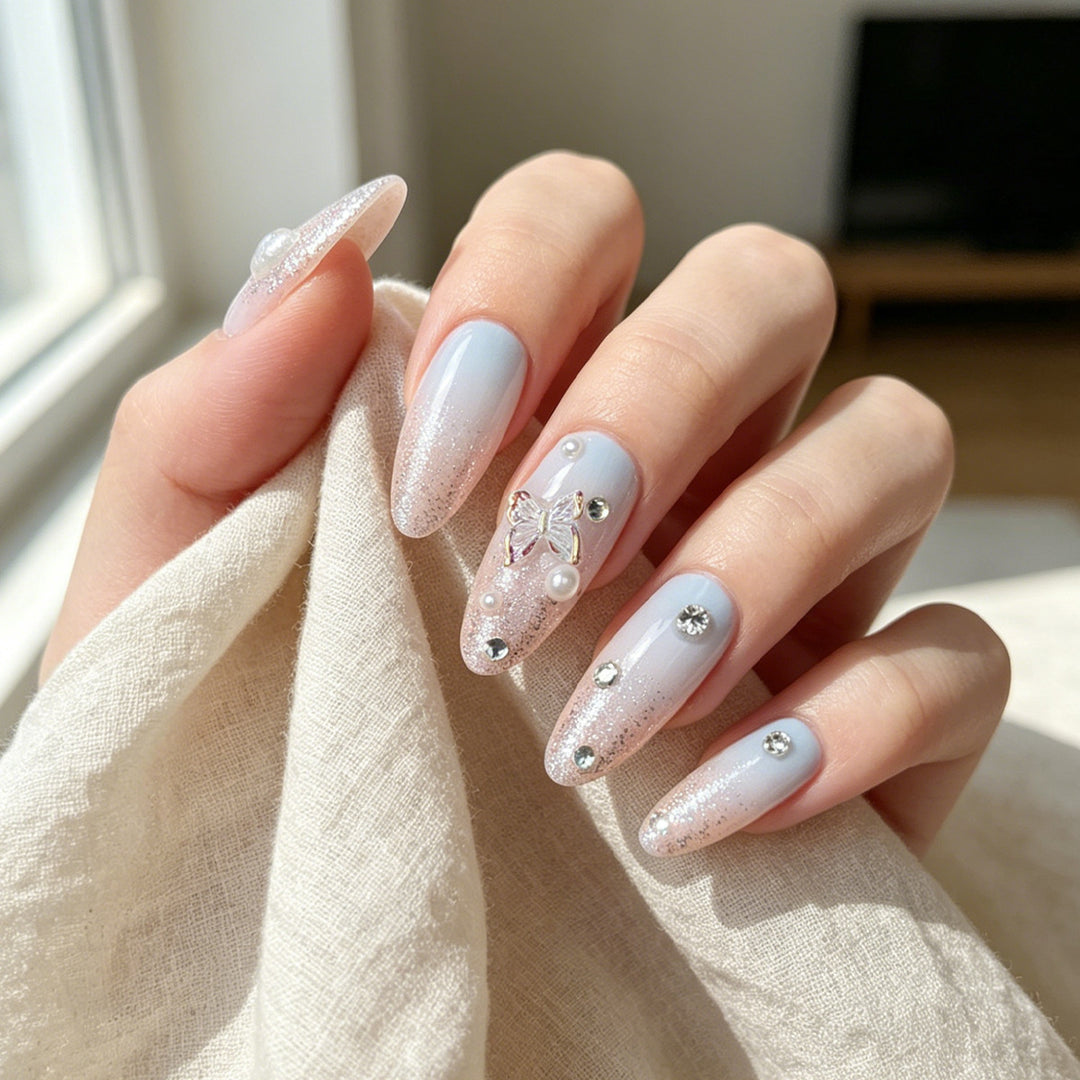 Artistic Glitter-Accented Stiletto Press-On Nails Kalsten
