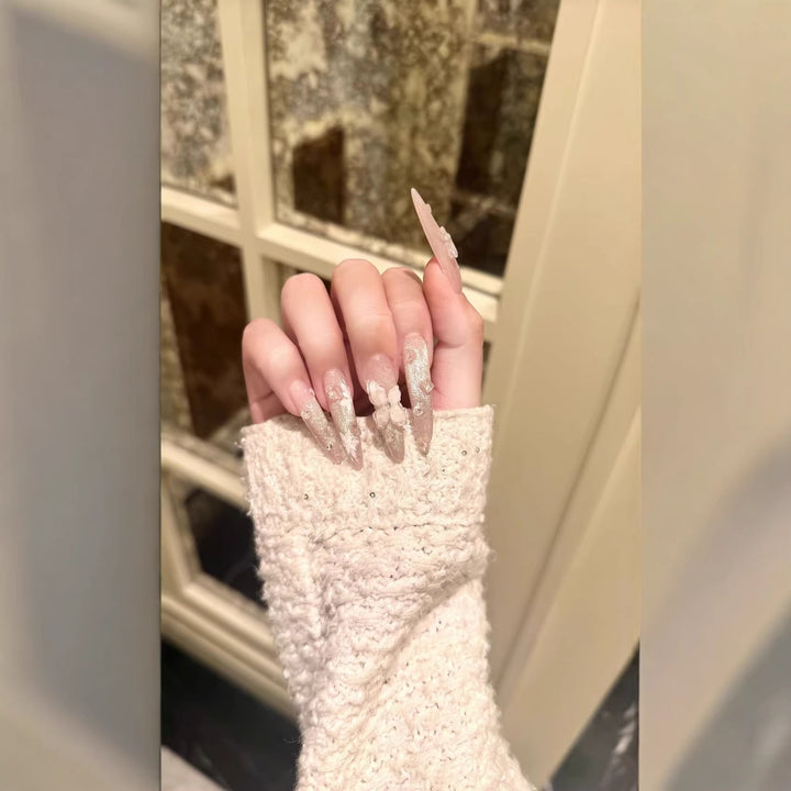 Elegant Floral Stiletto Nail Art Extensions