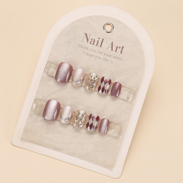 Glamorous Press-On Nail Art Set with Stylish Gemstone Accents Kalsten