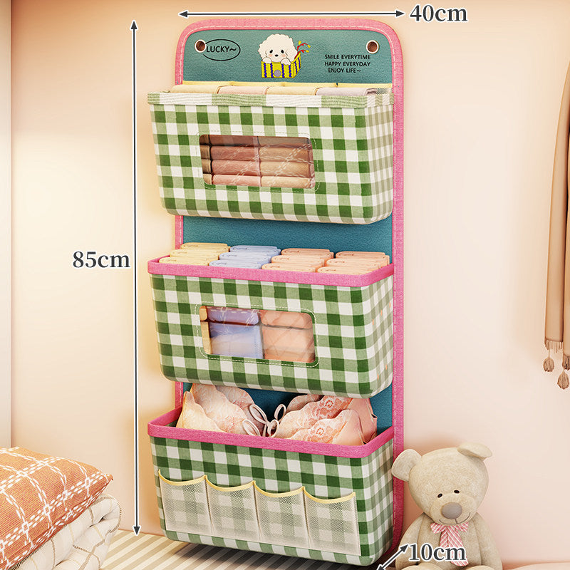 Hanging Three-Tier Fabric Wall Organizer with Front Window and External Pockets